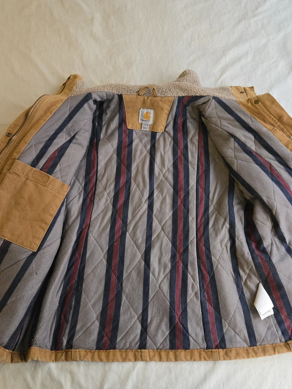 Carhartt Vintage Style Tan Canvas Sherpa Collar Field Jacket MKY - Picture 13 of 16
